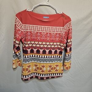 J.McLaughlin Boatneck Wavesong 3/4 Sleeve Top Size X-Small Catalina Cloth Coral